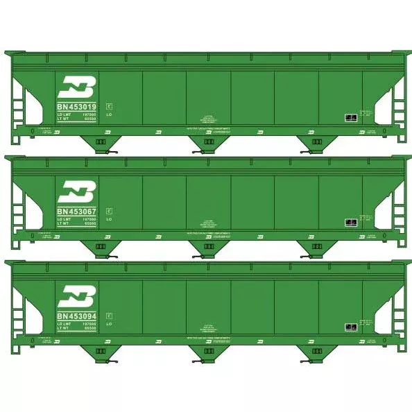 Accurail, HO Scale, 8146, 3-Bay ACF Covered Hopper Cars,Burlington Northern, (3-Pack), (HO Scale Kit)