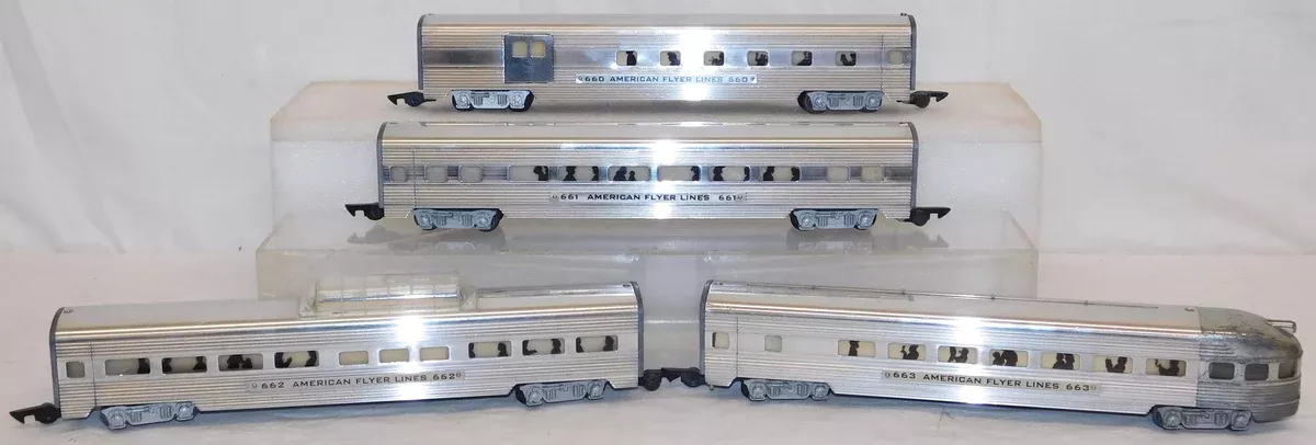 American Flyer 660 661 662 663 Aluminum Passenger Cars Metal lit com/dome/vd/obs 1950-52