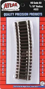 Atlas HO 533 Code 83 1/2 18" Radius Curve Track (4)