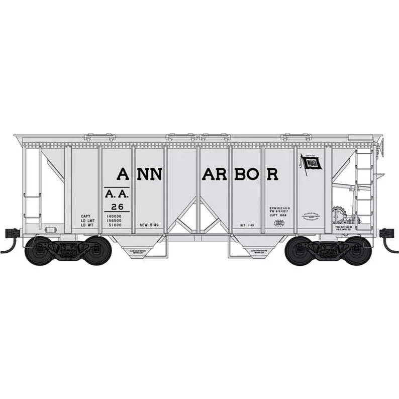 Bowser, HO Scale, 42743, 70-Ton 2-Bay Covered Hopper, Ann Arbor, #49