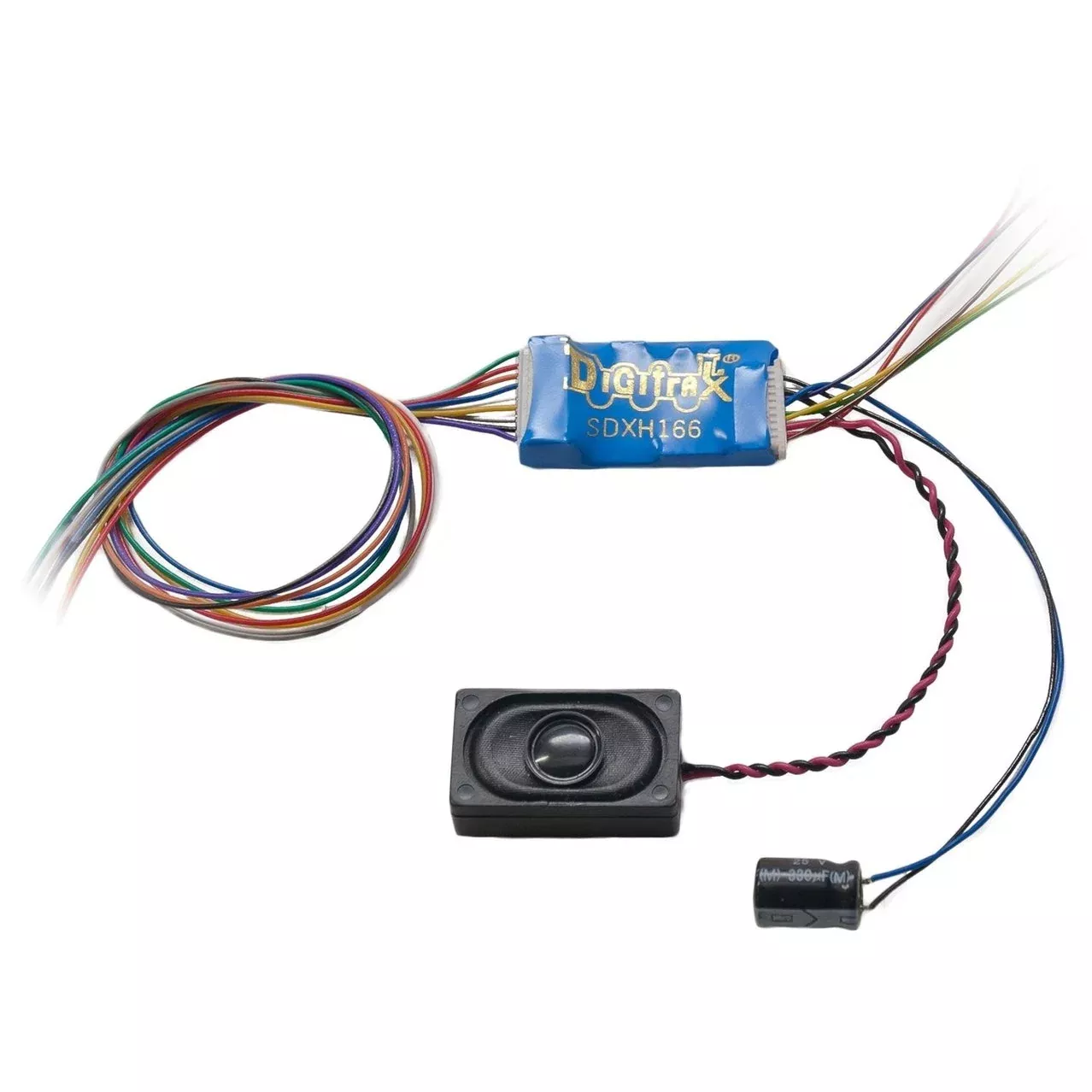 Digitrax, SDXH166D, 16-Bit Premium Wired Mobile Sound Decoder, Motor and Function Series 6 Decoder for HO Locomotives (Speaker Included)