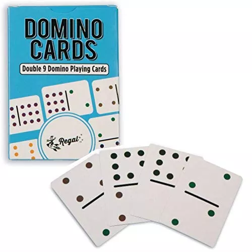 Double 9 Colored Dot Domino Playing Cards - Large Print Dots