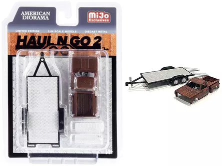 "Haul N Go 2" Trailer and Rusted Truck Body Diecast Set of 2 pieces for 1/64 Scale Models by American Diorama