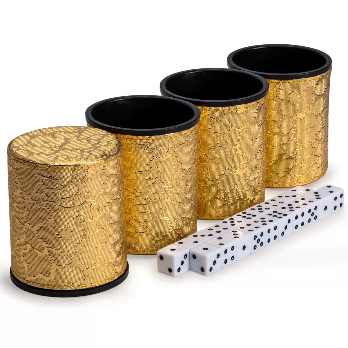 Liar's Dice Golden Cup Shaker Bluffing Game - 4 Cups with 20 (16mm) Dice