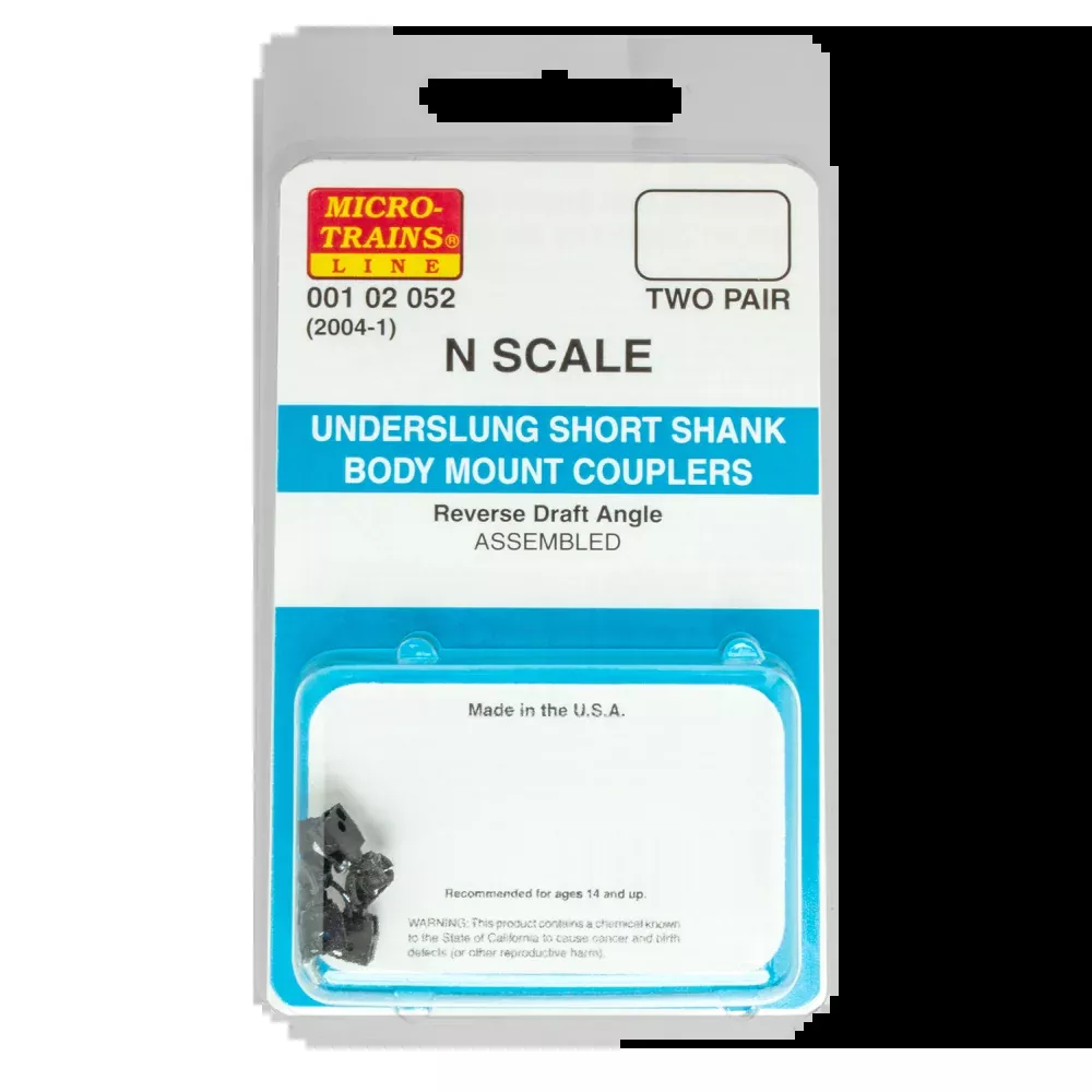 Micro-Trains, 001 02 052, N Scale, Underslung Short Shank Body Mount Couplers, 2 Pair, (2004-1)