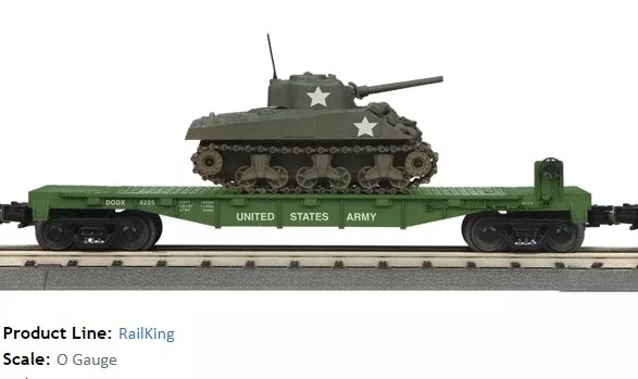 MTH Railking 30-7093AUS Army Flat Car w/Sherman Tank #4223. O SCALE NEW
