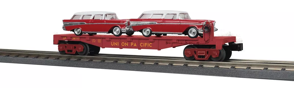 MTH Railking 30-76874 Union Pacific O SCALE RailKing Flat Car w/(2) 57 Chevy Nomads NEW