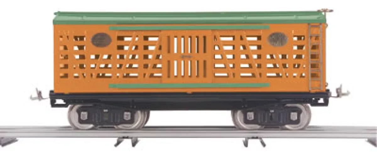 MTH Tinplate 10-2054 200 Series Std. Gauge Cattle Car - Orange & Pea Green w/BrassNEW