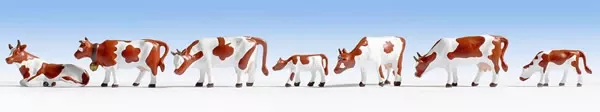 Noch 15723 HO Scale Cows -- Brown & White pkg(7)