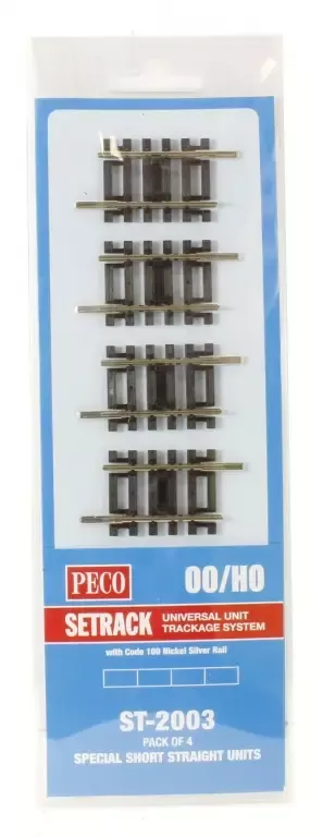 Peco ST2003 ST-2003 HO Code 100 Nickel Silver Special Short Straight - Setrack -- 1-5/8" 4.1cm pkg(4)