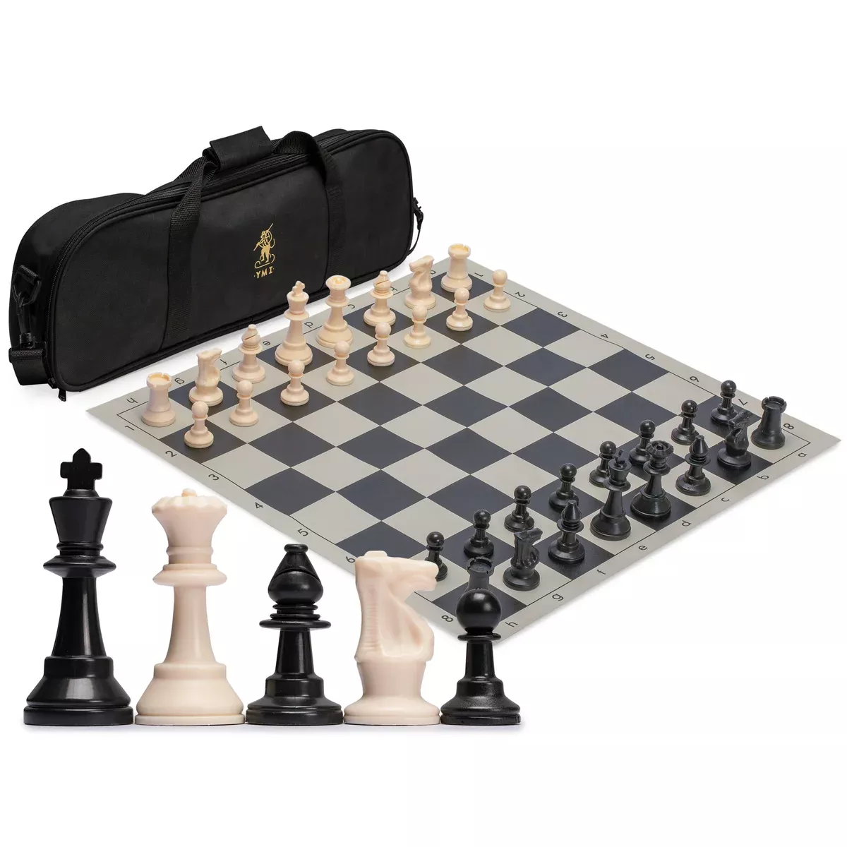 Regulation Tournament Roll-Up Staunton Chess Game Set (19.75-Inch) with Travel Bag - Green