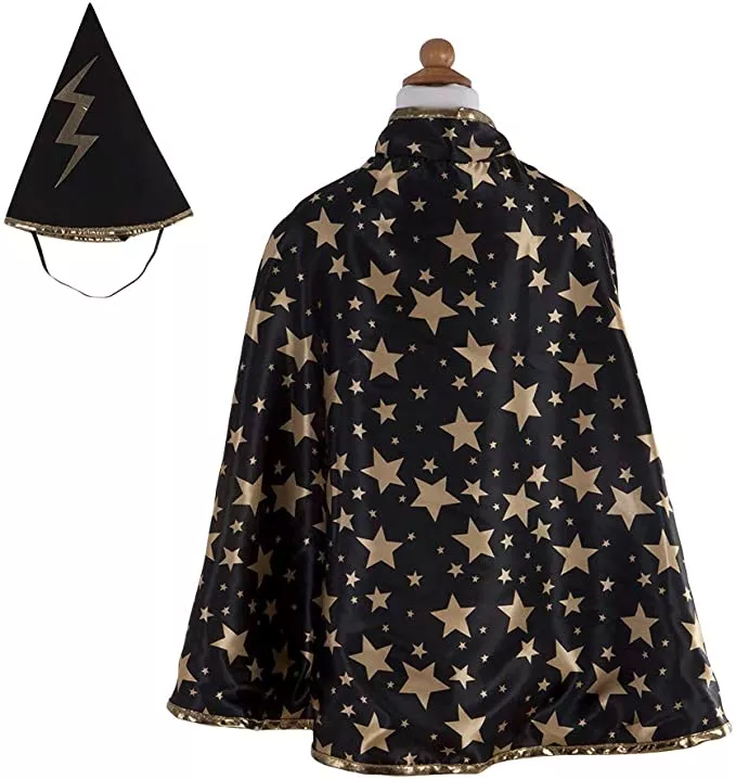Reversible Wizard Cape & Hat - Black - Size 4-6