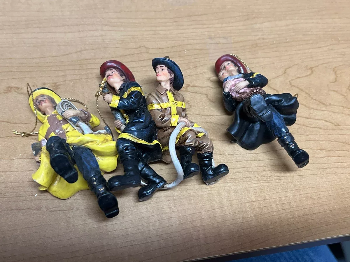 Set of Three Firefighter Ornaments (Resin?)Used Excellent No Box