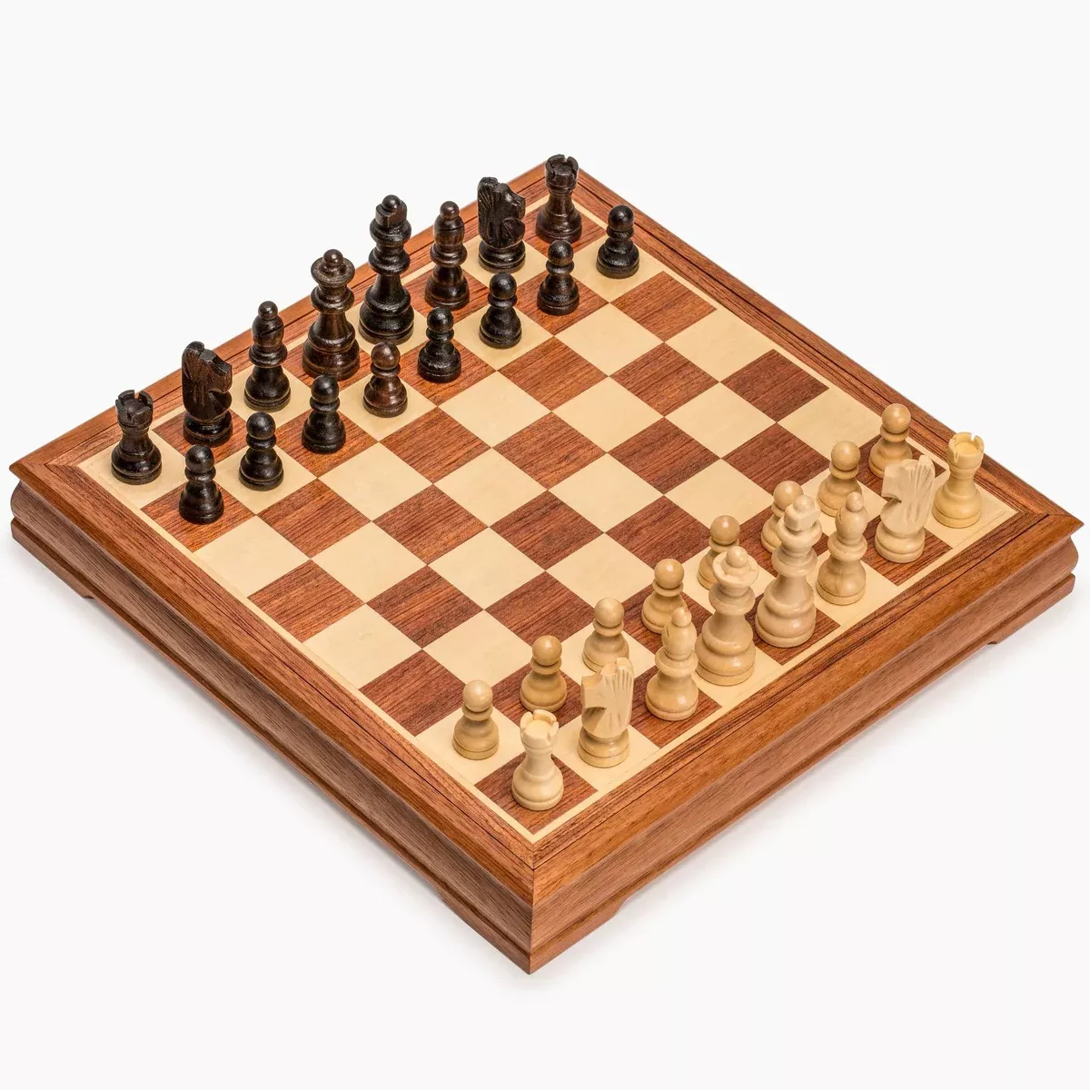 Traditional Maple and Walnut Wood Chess Set - 11.8"