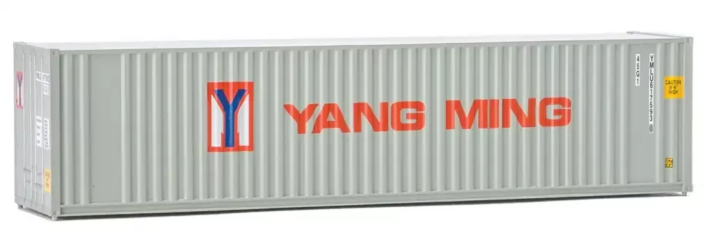 Walthers #949-8221 40' Hi-Cube Corrugated Container w/Flat Roof - Assembled -- Yang Ming (gray, red, blue)